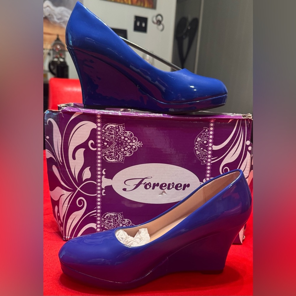 Forever 21 Glossy Royal Blue Wedges